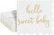 50 Pack White Scalloped Baby Shower Napkins for Girls and Boys, Gold Foil Hello Sweet Baby Decorations (5 x 5 In Scalloped Napkins)